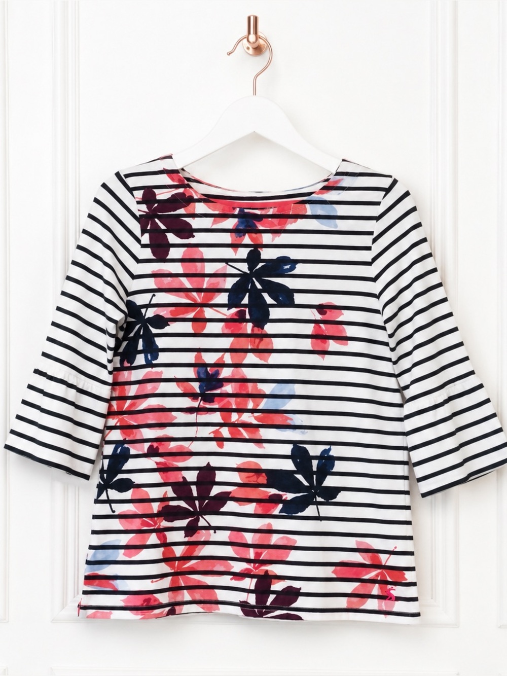 NWT Joules $60 Size 2 Frances Floral Stripe Bell Sleeve 3/4 Sleeve T Shirt Top